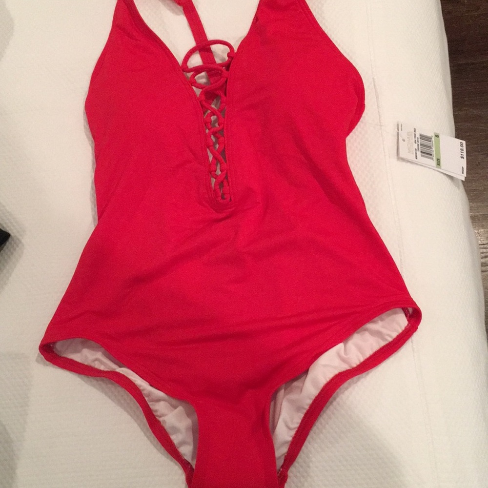 Michael Kira red lattice front swimsuit